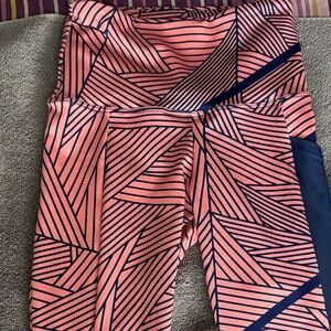 Icelantic Pink and Navy Geometric Pattern Leggings with side pocket.